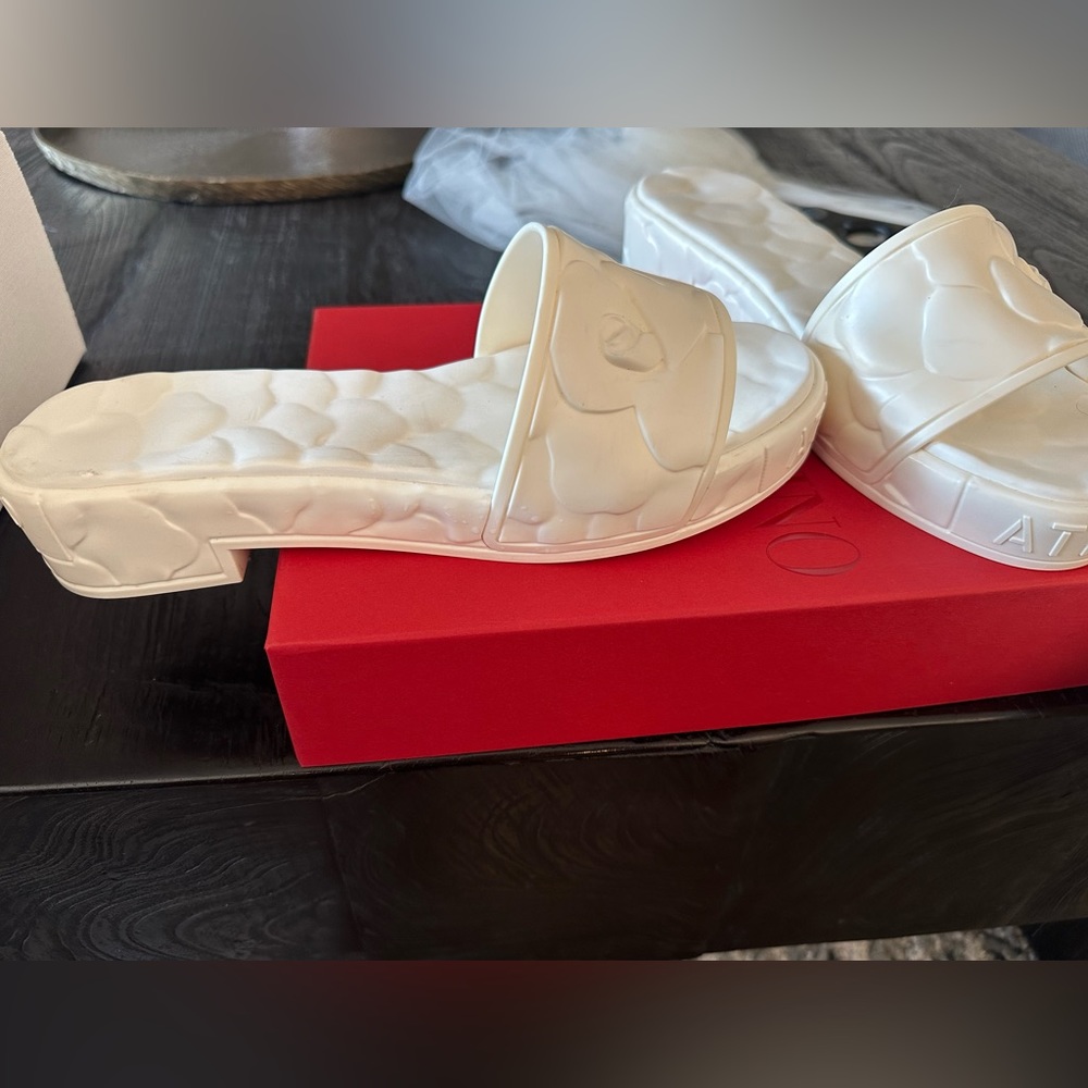 Wedding - Valentino Atelier - floral rubber slide sandals - white